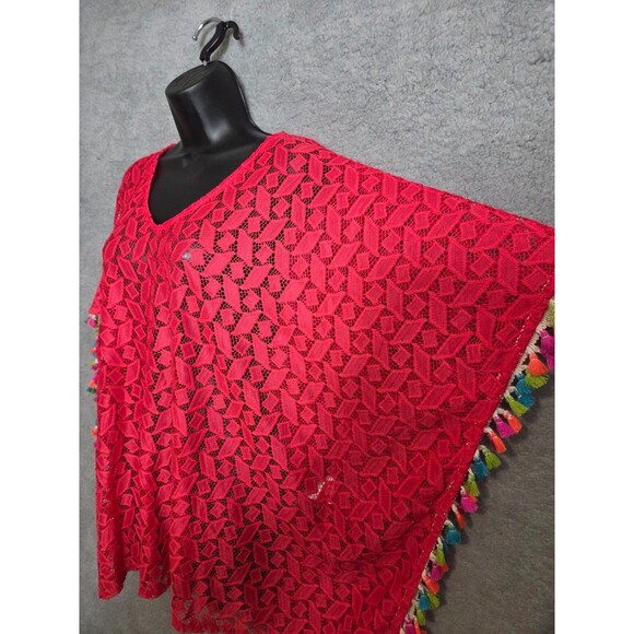 Susan Graver Beach Coverup Kimono Top‎ Women M Coral Pink Boho Resort Semi Sheer - Picture 2 of 9